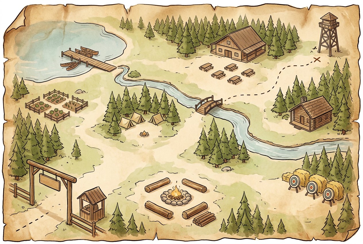 Painted map of Revenue Camp
